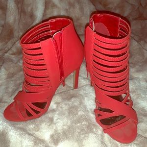 Red Caged Strappy Heels. Great Condition!
